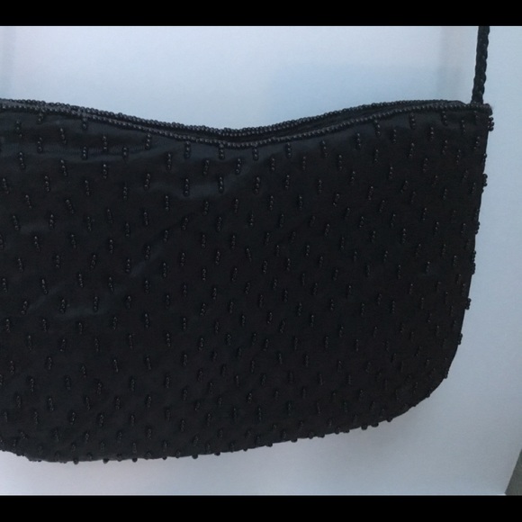 LADIES BLACK BEADED CROSSBODY EVENING BAG - Picture 3 of 4